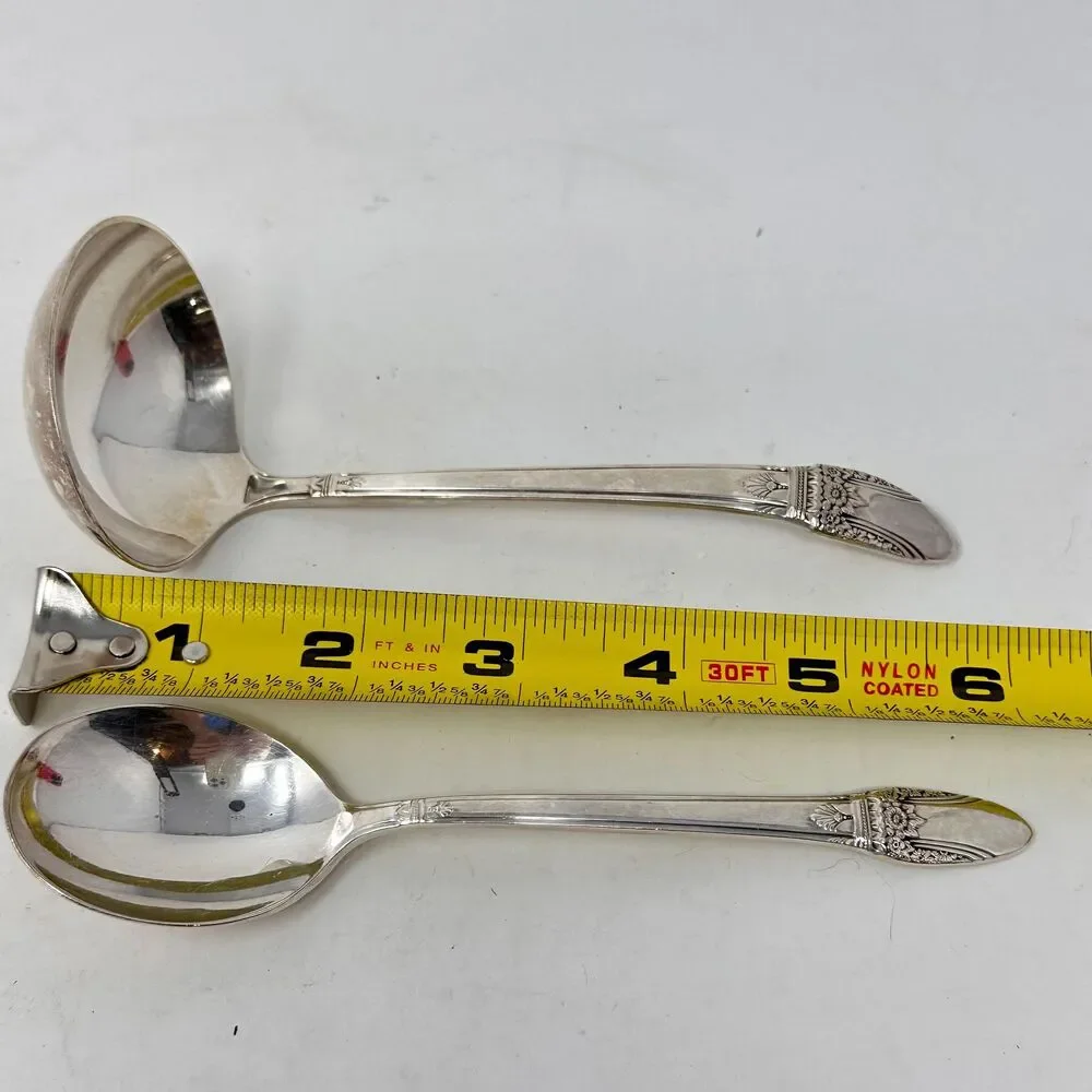 1847 Rogers Bros First Love Silverplate Gravy Ladle & Sugar Spoon Serving Set